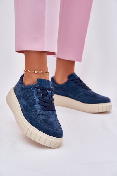 Baskets Femme En Velours Sur Plateforme Bleu Marine Rilwena