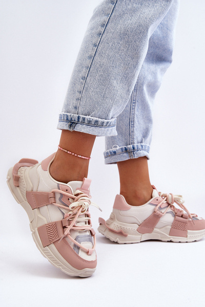 Chaussures de sport à lacets tendance pour femme Beige-Rose Chillout!