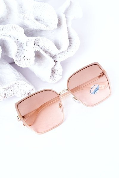 Lunettes de soleil carrées dorées Beige-Rose Ombre