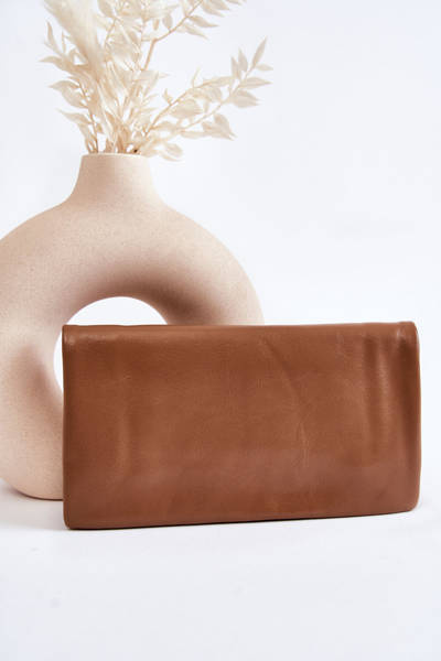 Grand Portefeuille En Cuir Pour Femme Avec Fermeture Éclair Marron Brillant