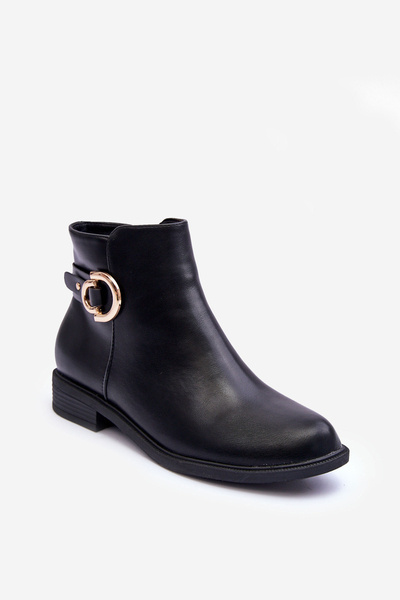 Lederstiefel Mit Flachem Absatz Schwarz Meronei