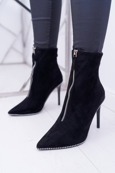 Women's Heeled Boots Lu Boo Two Zipper Suede Black Suzy