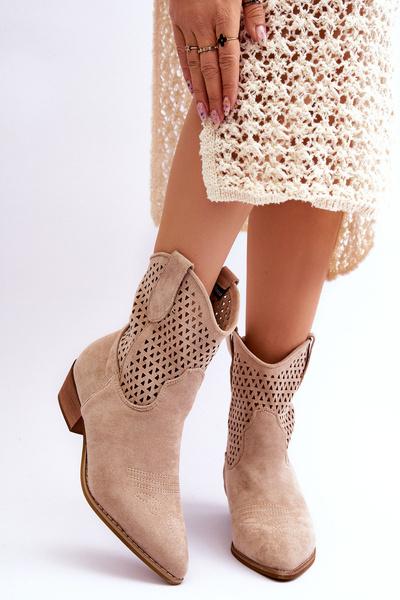 Durchbrochene Cowboystiefel für Damen Beige Reeds