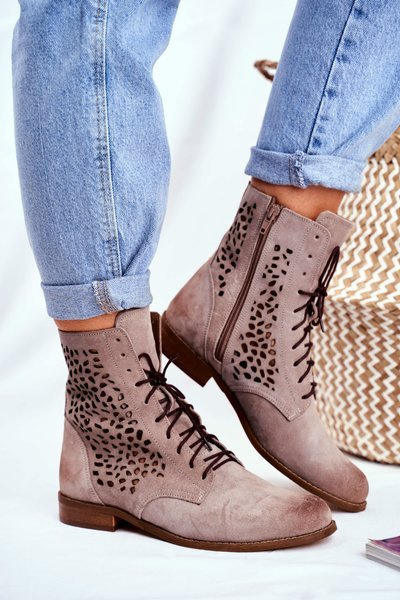Bottes Femme Sur Talon Plat En Cuir Cappucino Meridan
