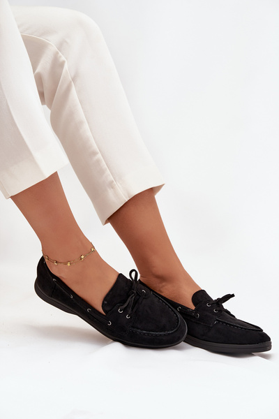 Mocassins Plats Pour Femmes À Lacets Noirs Zalina