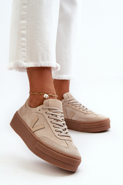 Zazoo N1100S2 Baskets à plateforme en daim pour femme Beige