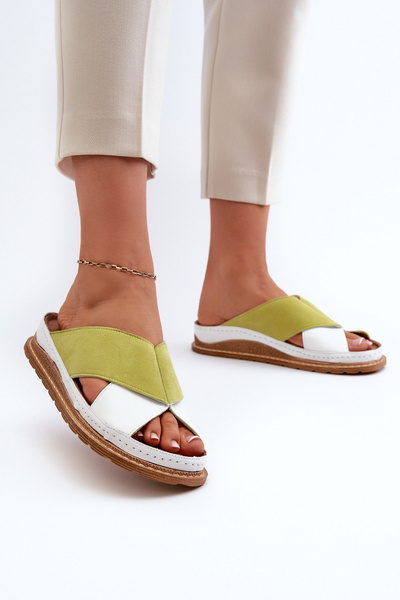 Papuci Din Piele Cu model Maciejka 04986-11 Lime