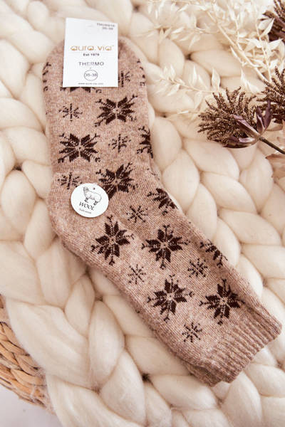 Women's Wool Socks In Snowflakes Beige