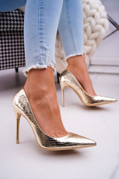 Lu Boo Damen Stilettos Schlange Leder Gold BC-791
