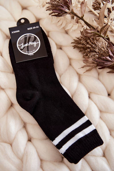 Jugend-Sportsocken aus Baumwolle mit Streifen Schwarz