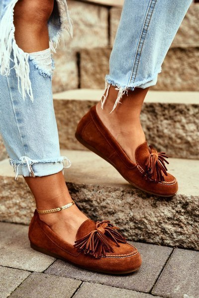 Damen Mokasyny Maciejka Leder Camel 04830