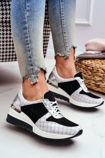 Baskets En Cuir Sur Ancre Blanc-Noir Nicole 2468