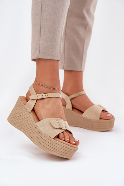 Sandales Femme À Talon Wedge Avec Boucle Khaki Liniella