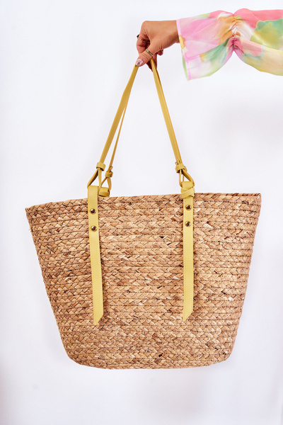 Sac cabas de plage tressé NOBO XM0090 Beige-Jaune
