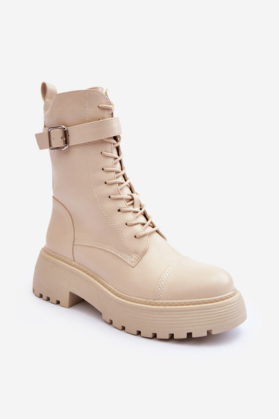 Bottines En Cuir Richelieu Avec Boucle Beige Clair Samivlo