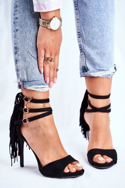 Damen Stiletto Sandalen Gladiator Schwarz Karneval