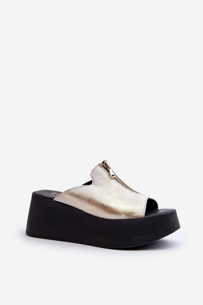 Zazoo 2916 Chaussons pour femme sur plateforme épaisse avec fermeture éclair Doré