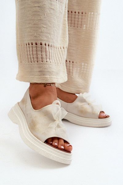 Zazoo 2939 Sandales en cuir pour femme avec nœud doré effet vieilli