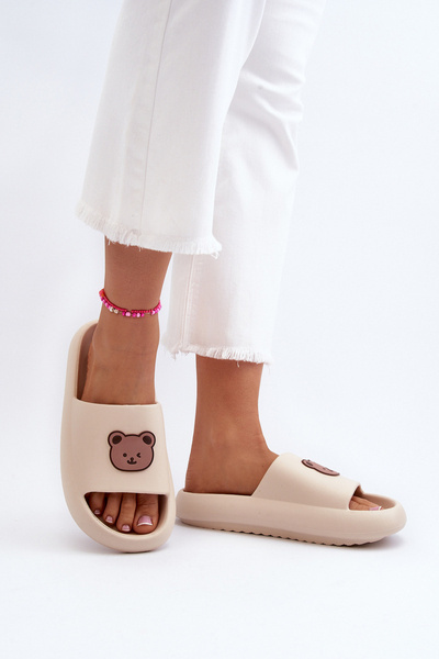 Chaussons Femme Légères En Mousse Avec Ours En Peluche Beige Lia