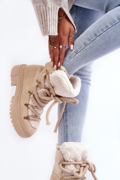 Damen Schneestiefel Trapery Mit Schnürung Hellbeige Shala