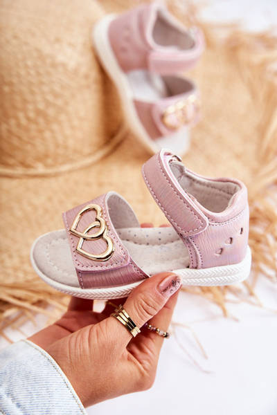 Sandales Enfant En Cuir Avec Velcro Rose Catia