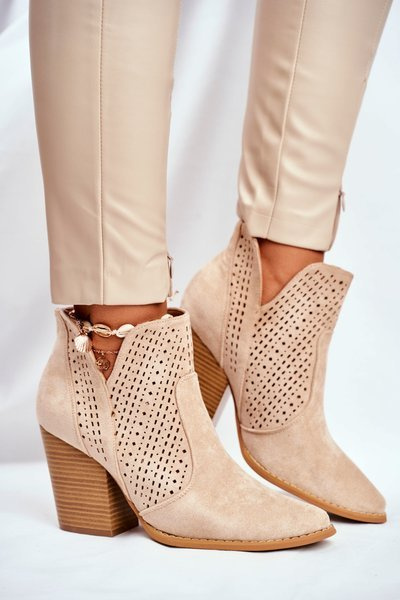 Bottes Stiletto Femme Daim Ajouré Nuances Beige Clair