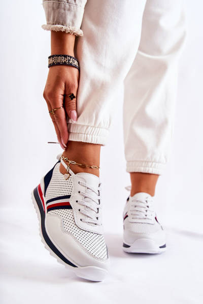 Chaussures de sport en cuir pour femmes blanches et bleu marine Jane