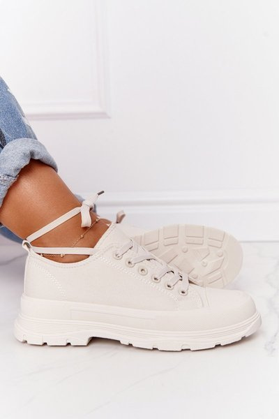 Damen Plateau Turnschuhe Beige Travel Time