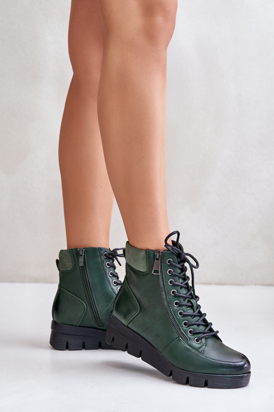 Bottines Femme Légères Isolées Sur Plateforme Et Compensée Vert Foncé Savindria