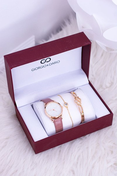 Giorgio Dario Women's Set Powder Pink Watch With Brocade Two Bracelets