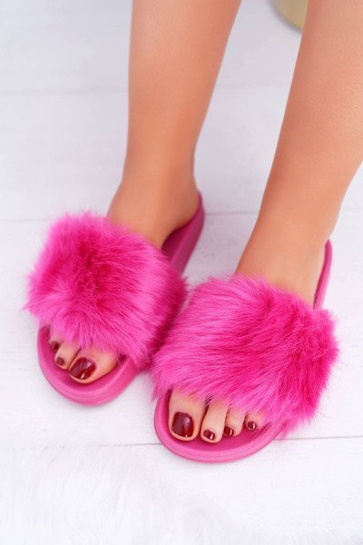 Flip -flops pentru femei cu blană de blană Fuchsia