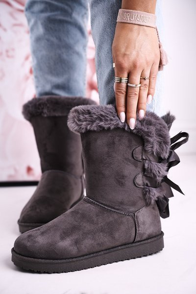 Women's Ribbon Fleece-gefütterte Schneestiefel Grau Kaylee