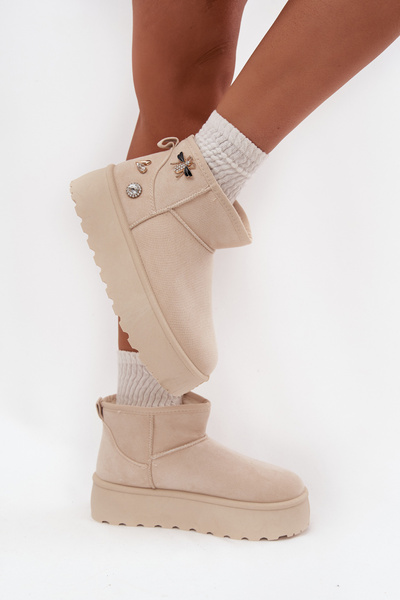 Damen Schneestiefel auf Plattform mit Schnallen Hellbeige Maelle