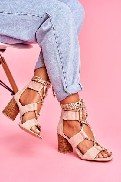 Women's Stiletto Sandals Tied Suede Beige Amore