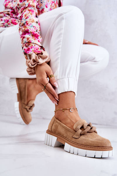 Plăceri din piele de căprioară cu decorare Dark Beige Talisa