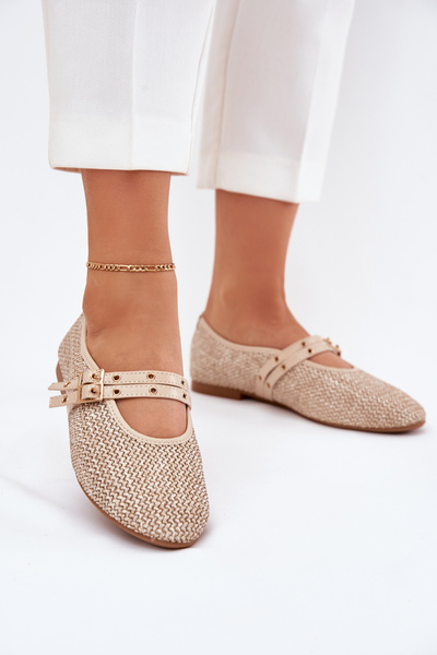 Ballerinas Mit Geflecht Und Riemen Beige Partheda
