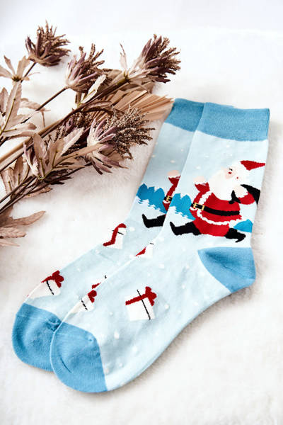 Men's Santa Socks with Sack Blue