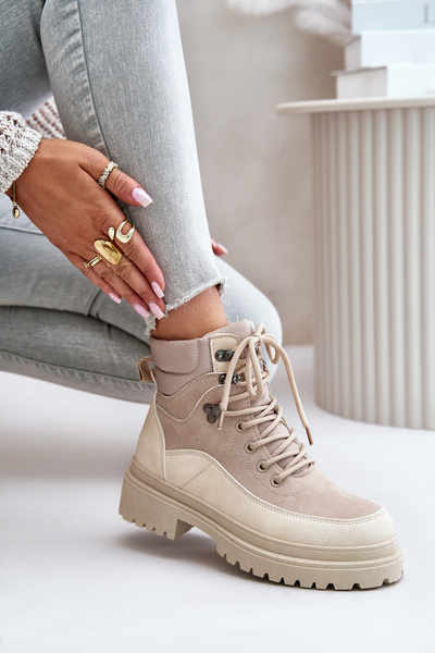 Bottines à lacets beiges pour femmes Rabaria