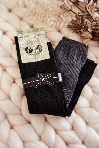 Lot de 2 paires de chaussettes hautes femme noires et grises