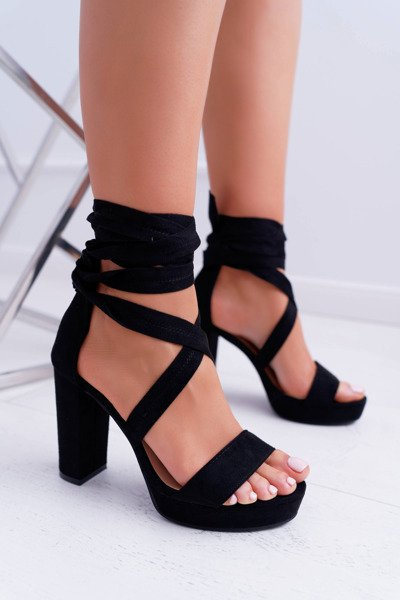 Moteriški stiletto sandalai, surišti su platforma, juodi LaFiesta