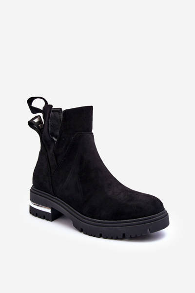 Leather Flat Heel Booties with Cutouts Black Lamedella
