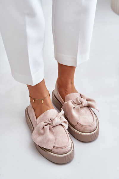 Mocassins Plateforme Femme Avec Noeud Rose Poudré Naivine