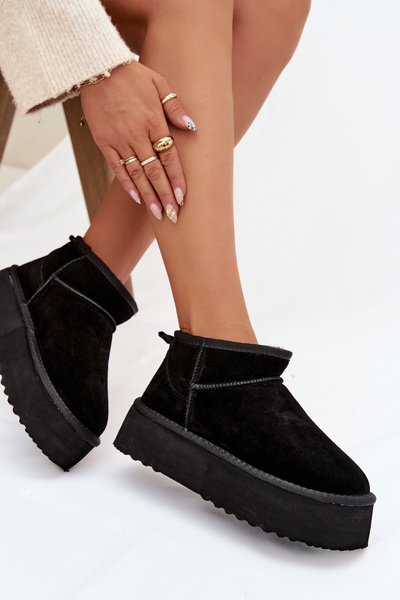 Bottes de neige pour femmes en daim naturel noires Mairene