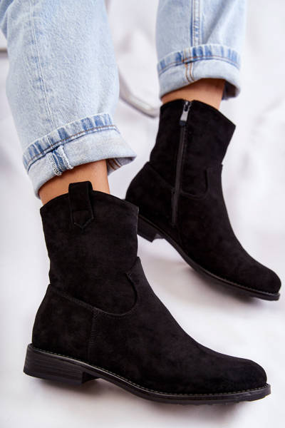 Flache Stiefel aus Wildleder für Damen Schwarze Fiorenz