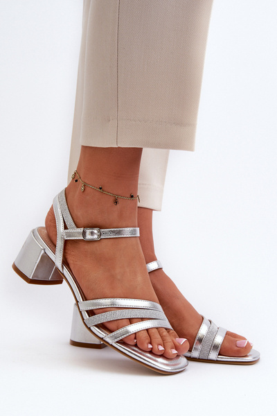 Sandales à Talons Bas pour Femmes en Cuir Synthétique Sergio Leone SK046 Argent