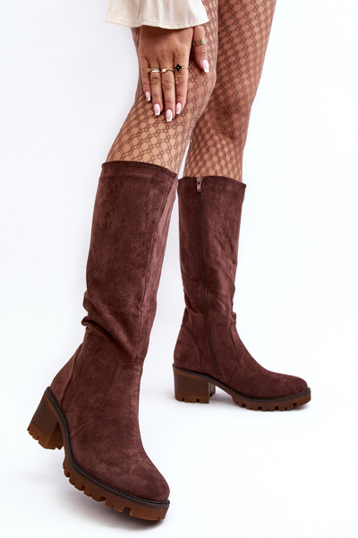 Cuissardes pour femmes à talon bas marron foncé Beveta