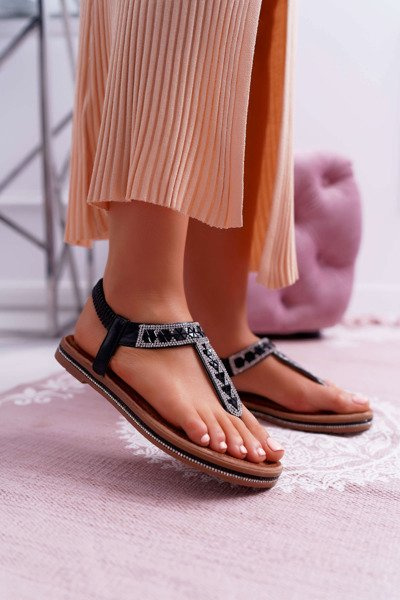 Flache Zirconia-Sandalen für Frauen Schwarz Mabellena