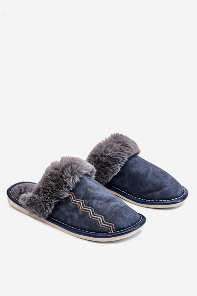 Warme Herrenhausschuhe mit Pelz Navy blau Aron