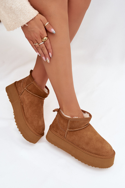 Bottes de neige pour femmes en daim naturel Camel Mairene