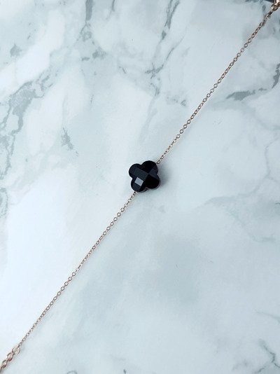 Bracelet chaîne femme trèfle noir or Memphis